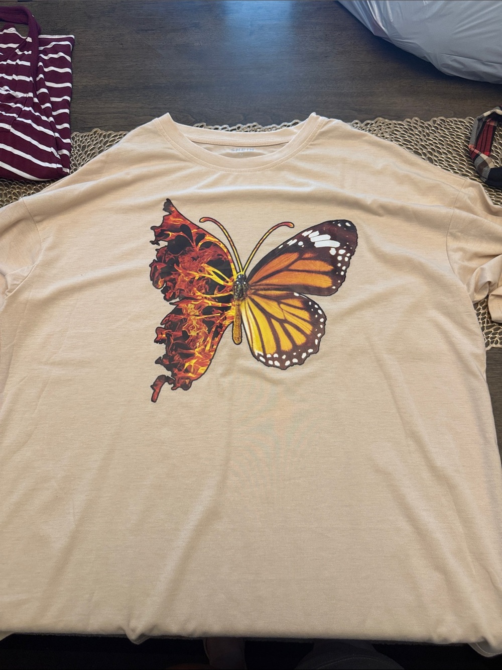 Women's Beige Butterfly Graphic Tee